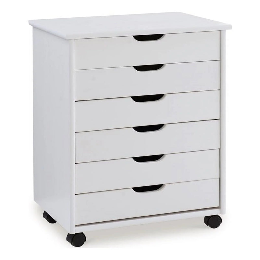 Six Drawer Wood Rolling Cart in White Wash K936511