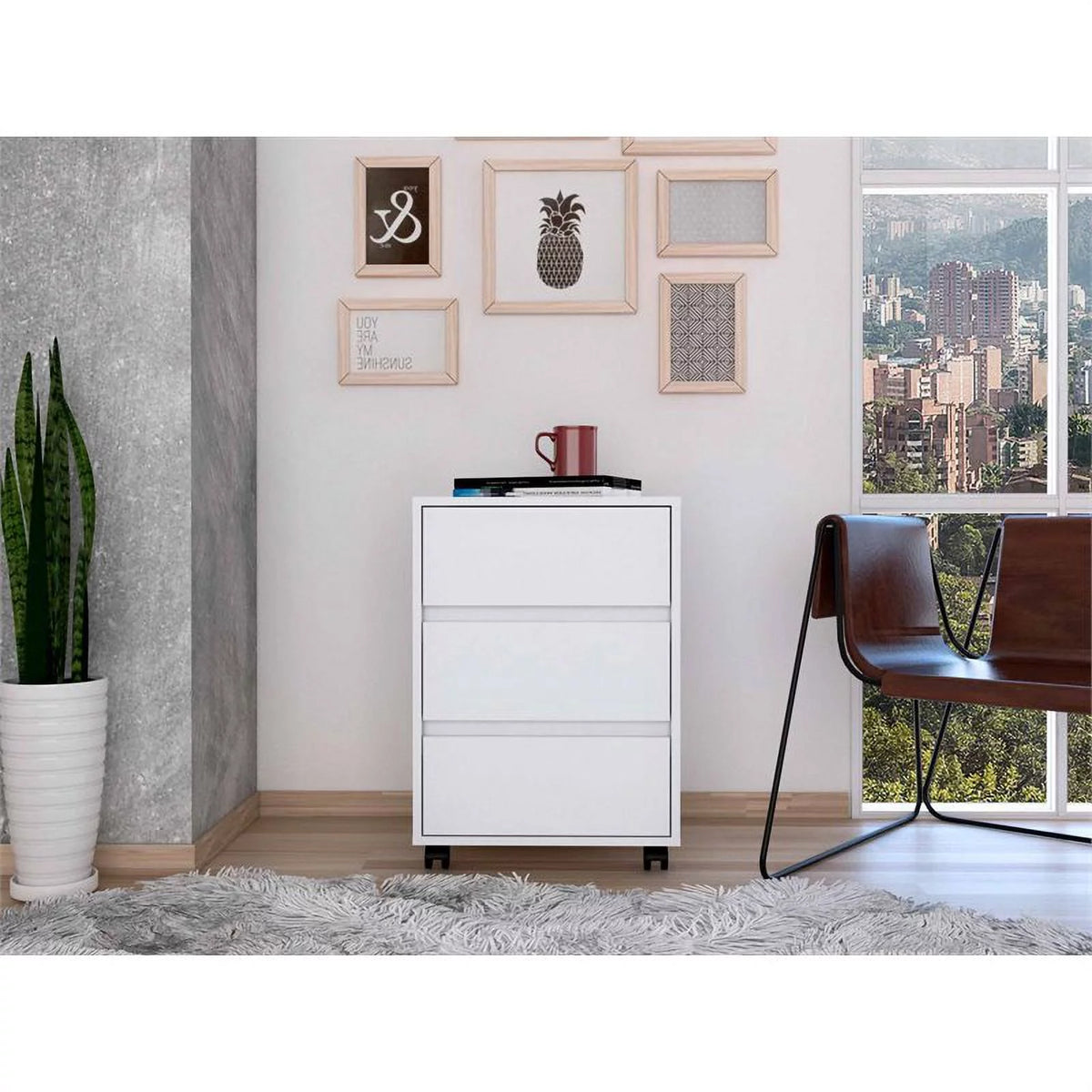 3 Drawer White Wood Filing Cabinet F16991