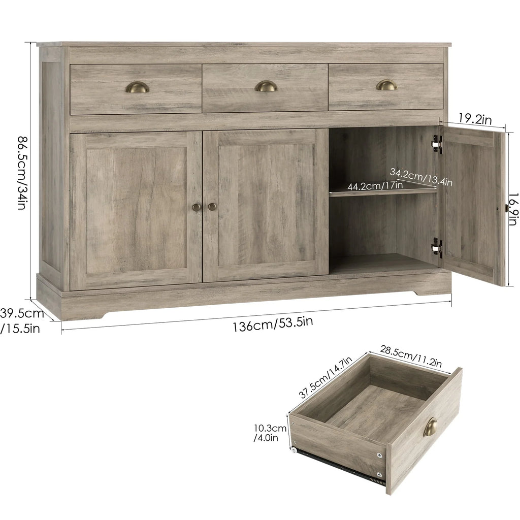 White 3 Drawer 3 Door Sideboard Storage Cabinet V23858