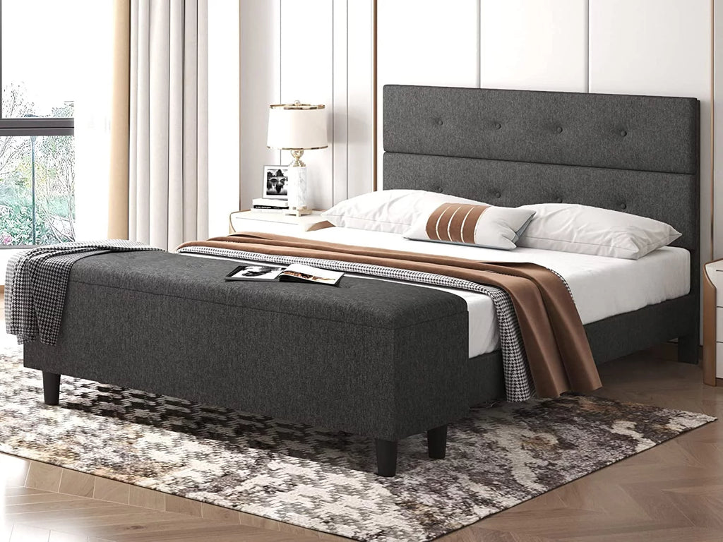 Queen Platform Bed Frame with Storage Bench and Headboard Gray U301932