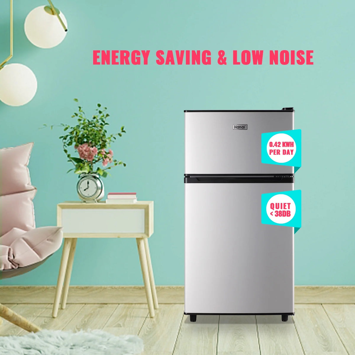 3.5 Cu.ft Dual Door Mini Fridge with Freezer Silver X5572