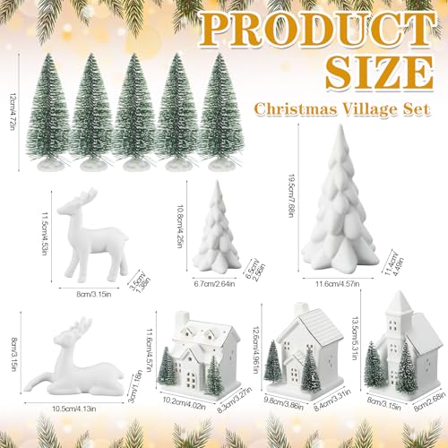 12 Pcs Ceramic Christmas Village Set with Lights M185