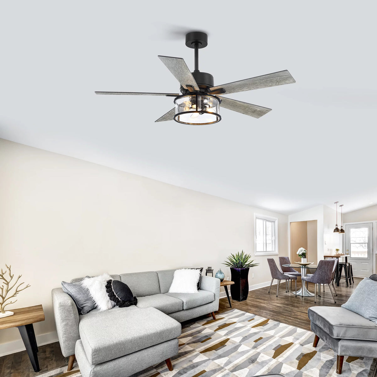 52" Matte Black Reversible Ceiling Fan with Light Kit G97374