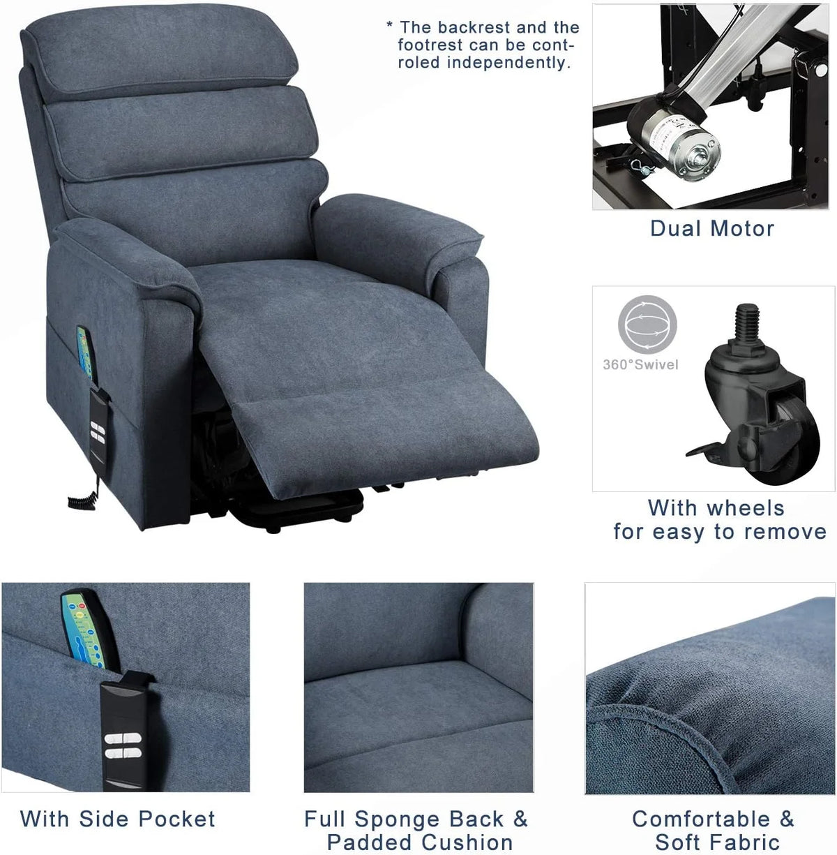 Blue Dual Motor Power Lift Recliner Chair A8098