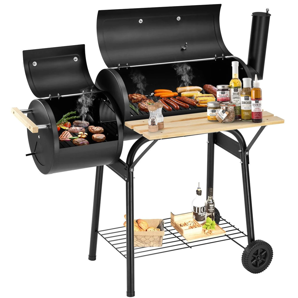 Charcoal Grill, 45.28-Inch Portable Barbecue Grill with Wheels & Thermometer E822