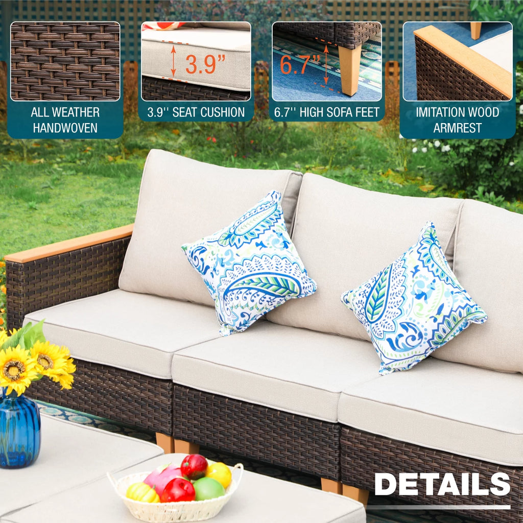 7 Piece Beige Wicker Patio Conversation Set Q5708
