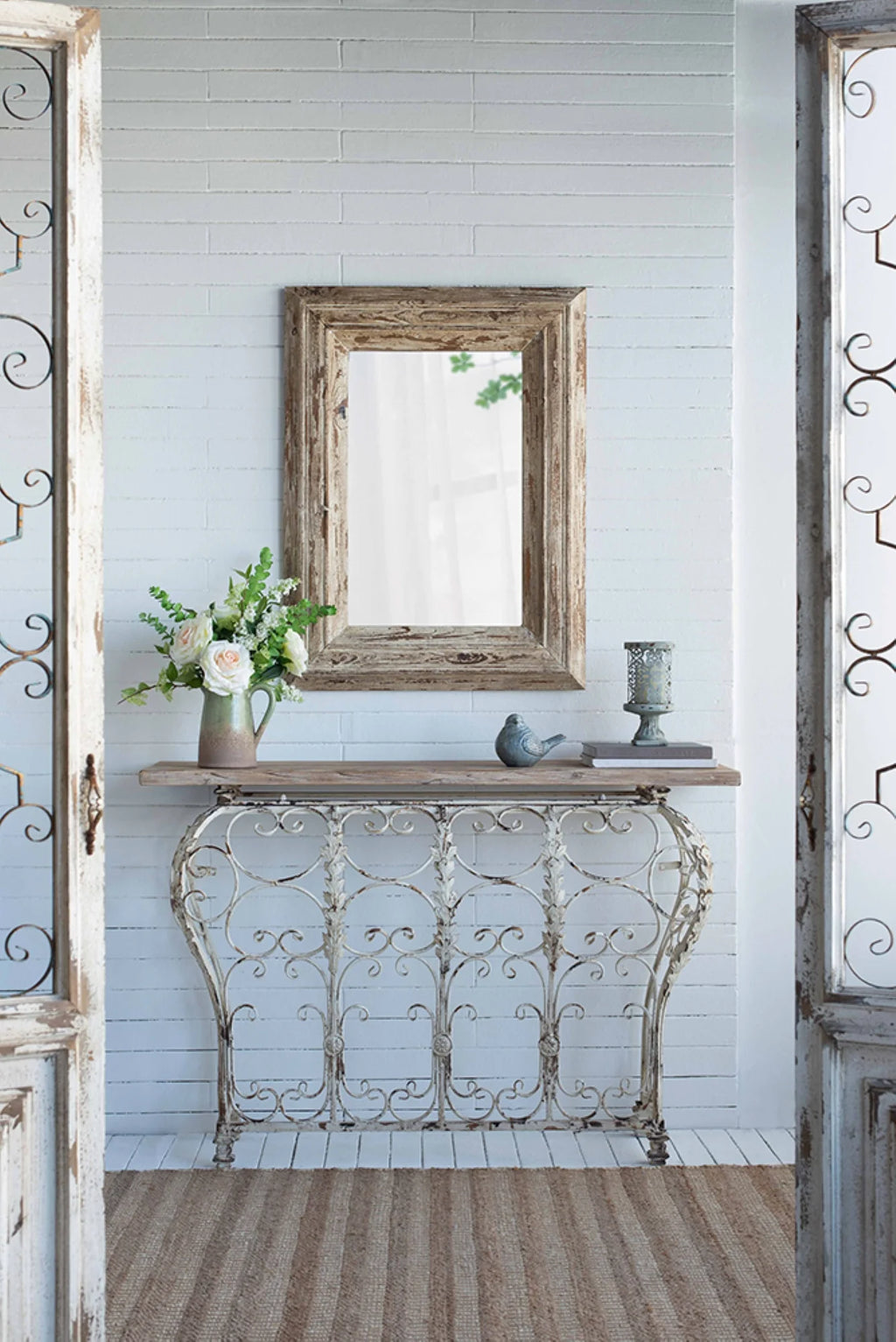 Distressed Finish Rectangular Wall Mirror K90994