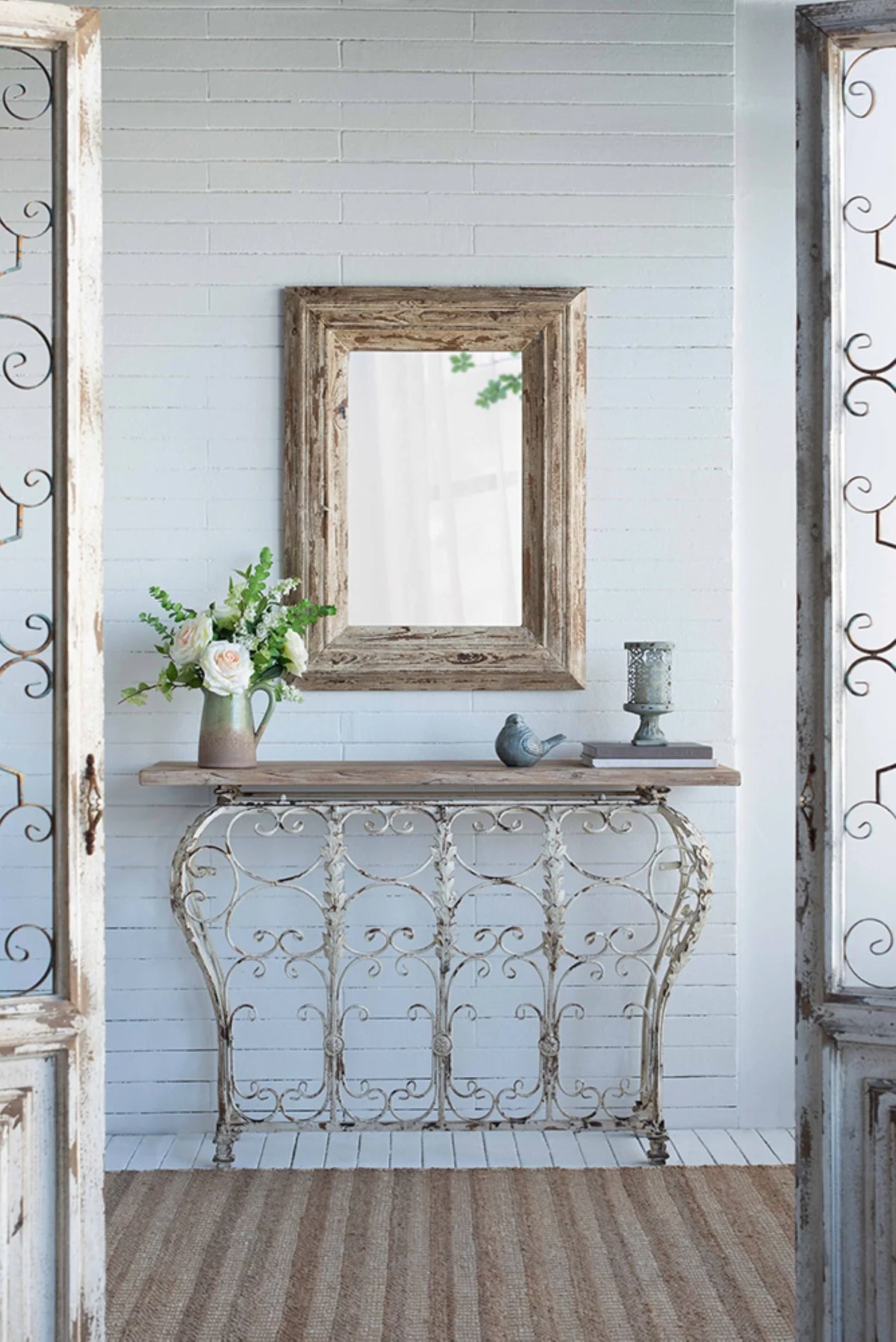 Distressed Finish Rectangular Wall Mirror K90994