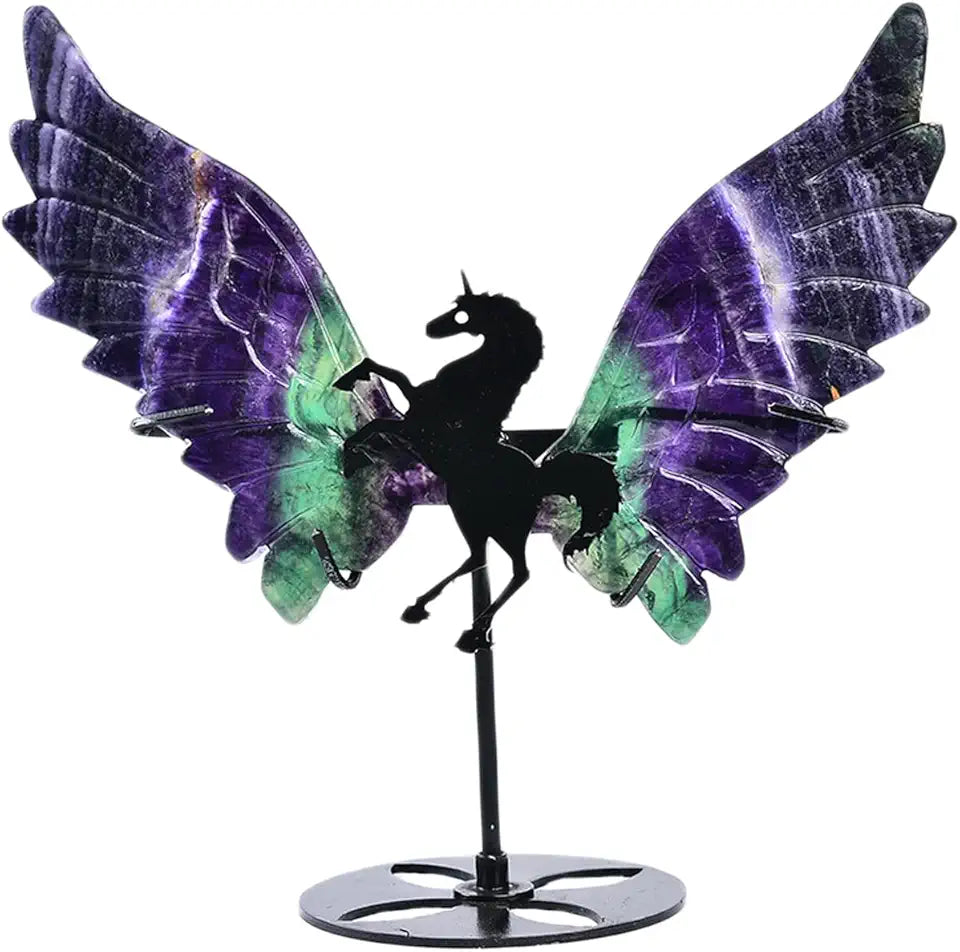 Carved Fluorite Crystal Wings with Stand (1pair) P698330