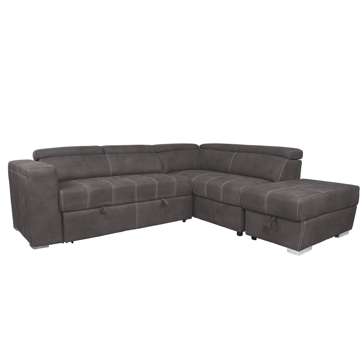 Brown 3-Piece Corner Sleeper Sectional with Storage Ottoman M7836