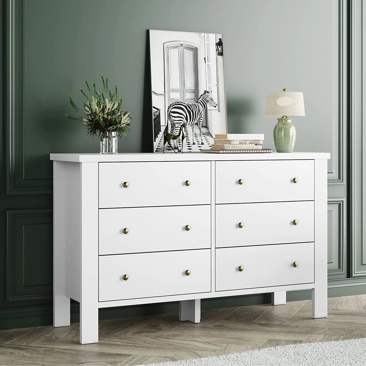 White 6 Drawer Wood Dresser S96738