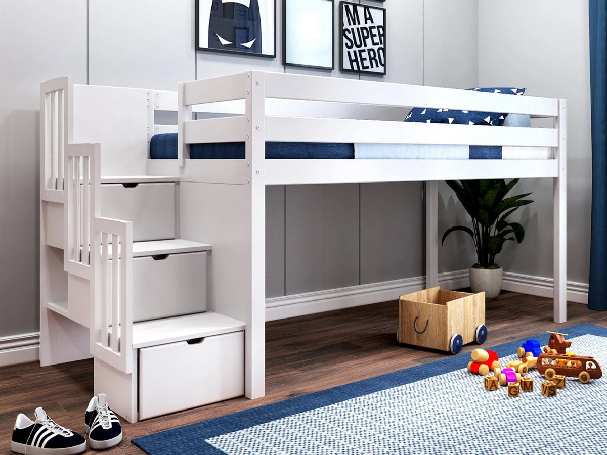 Contemporary Low Loft Twin Bed with 3 Drawer Stairway G567