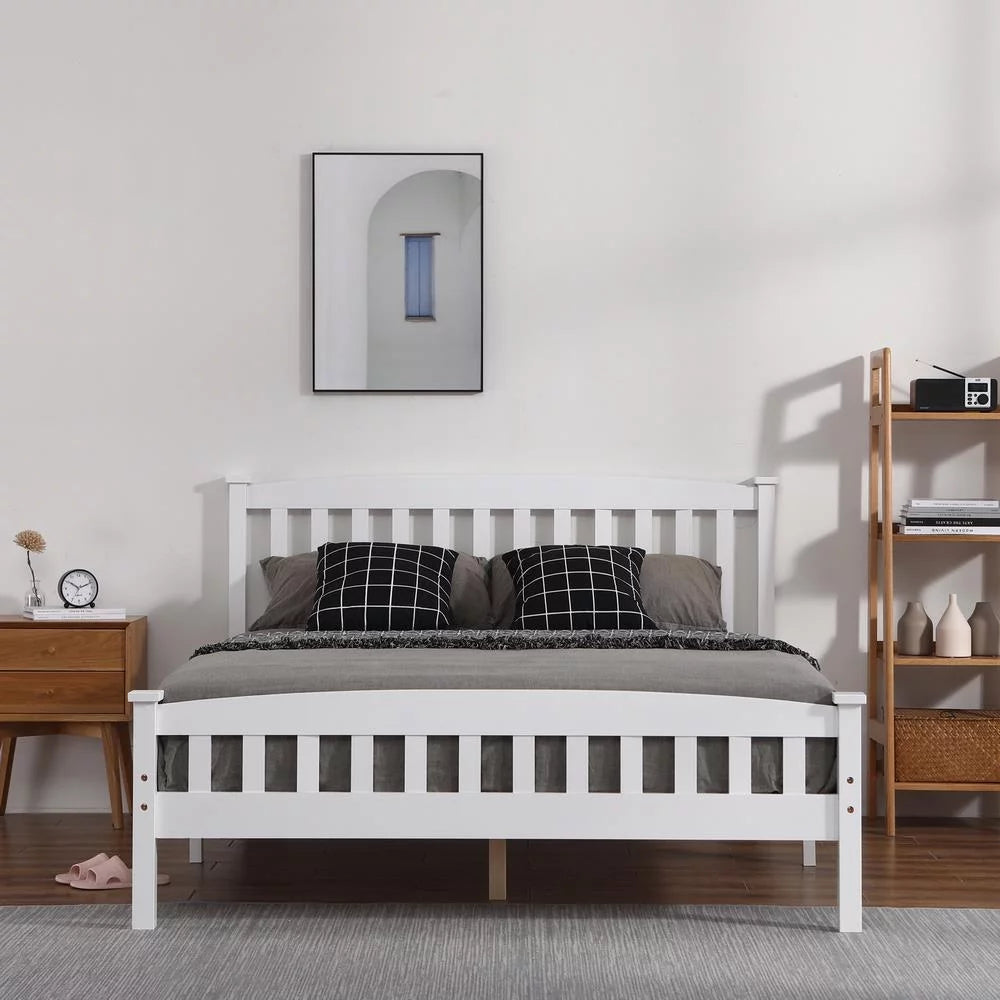 Full Solid Pine Wood Bed Frame with Wood Slats H68210