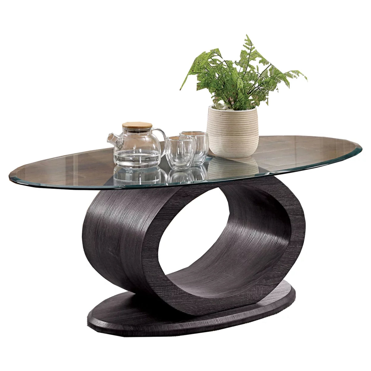 Tempered Glass Top Coffee Table with Wooden Base F770739