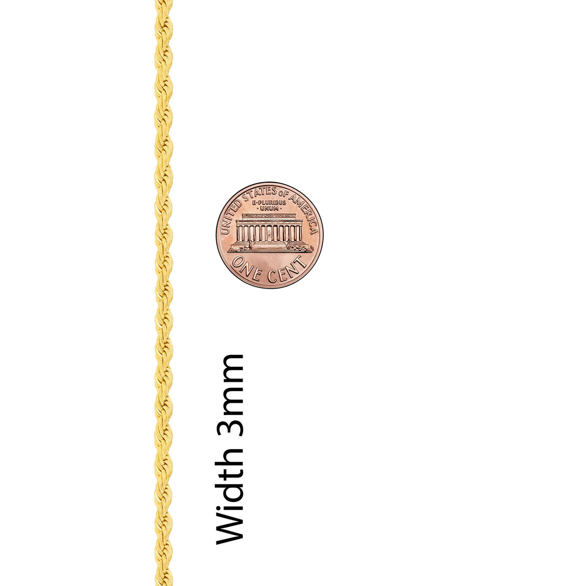 3mm Rope Chain Necklace 24k Real Gold Plated X8813