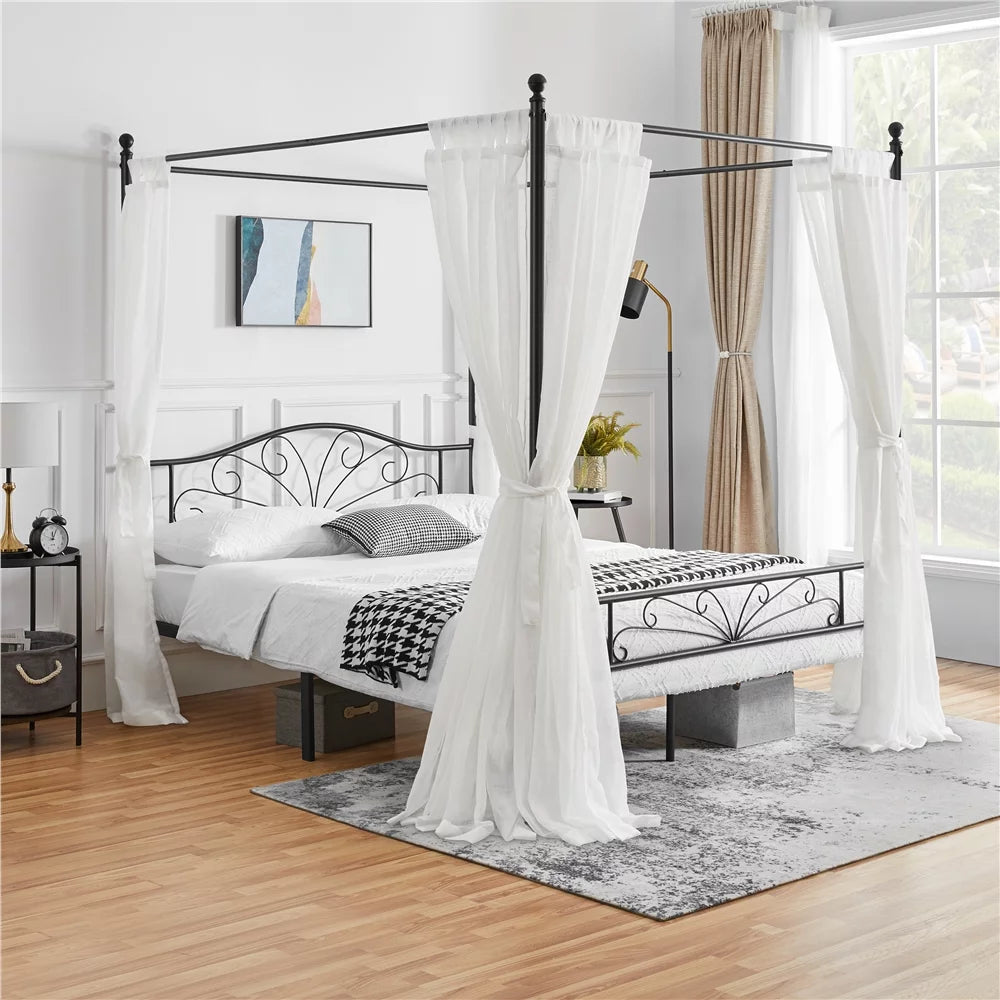Black Queen Canopied Platform Bed P8913