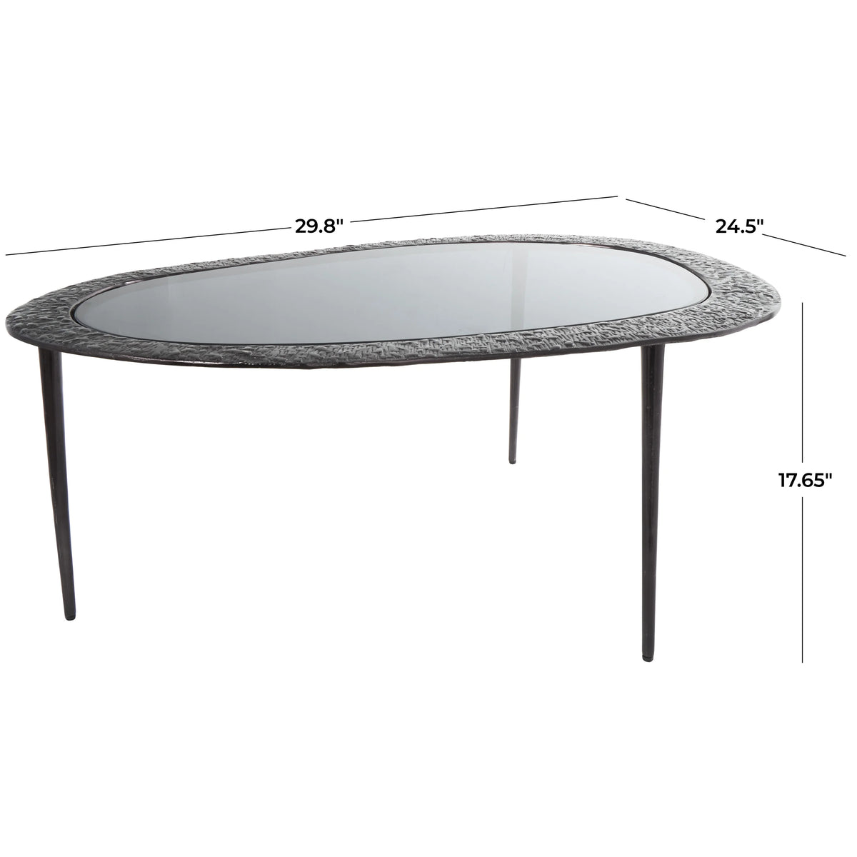 30" x 18" Black Aluminum Oval Coffee Table with Glass Top Z4357