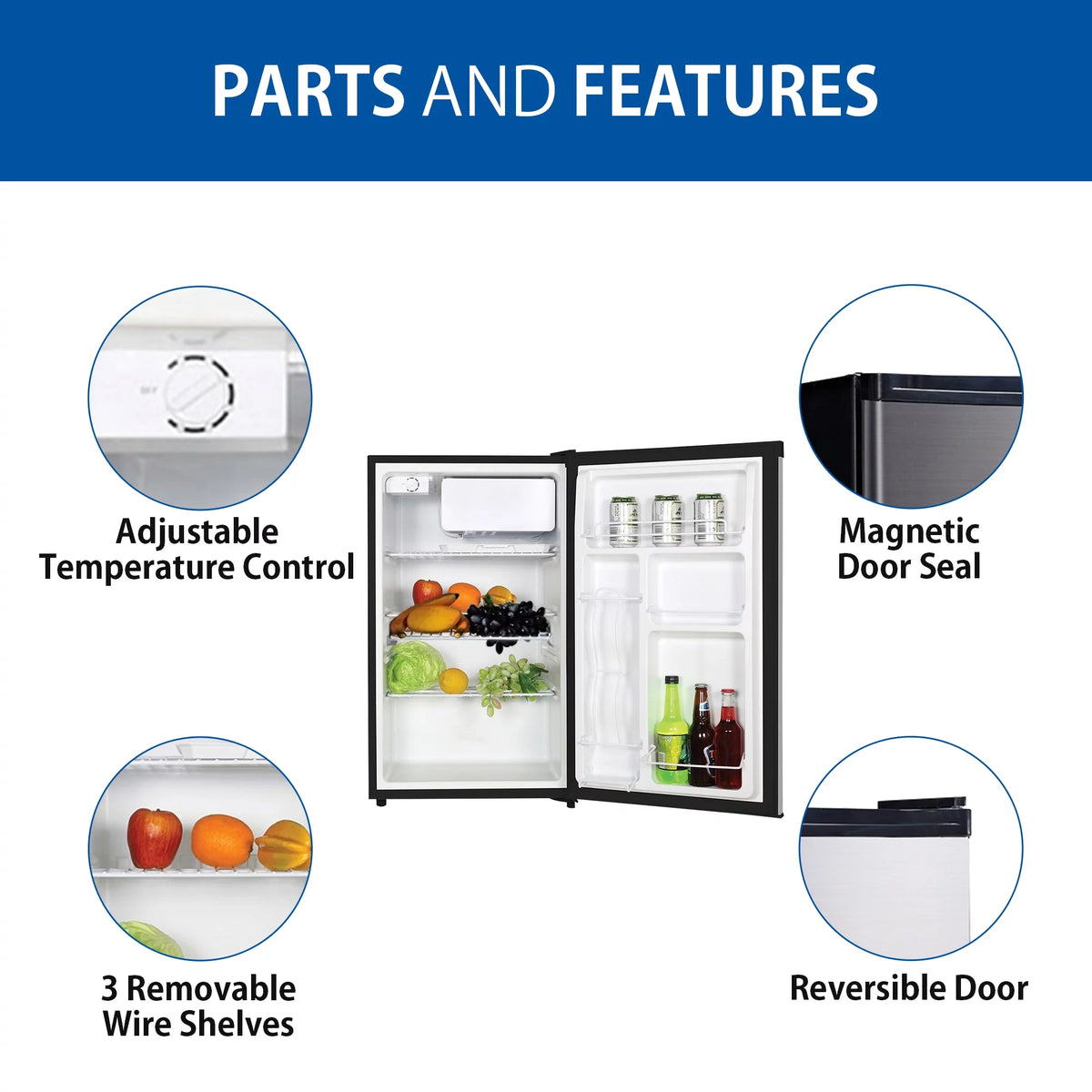 Stainless Steel Compact Fridge with Freezer 4.4 Cu Ft N7153