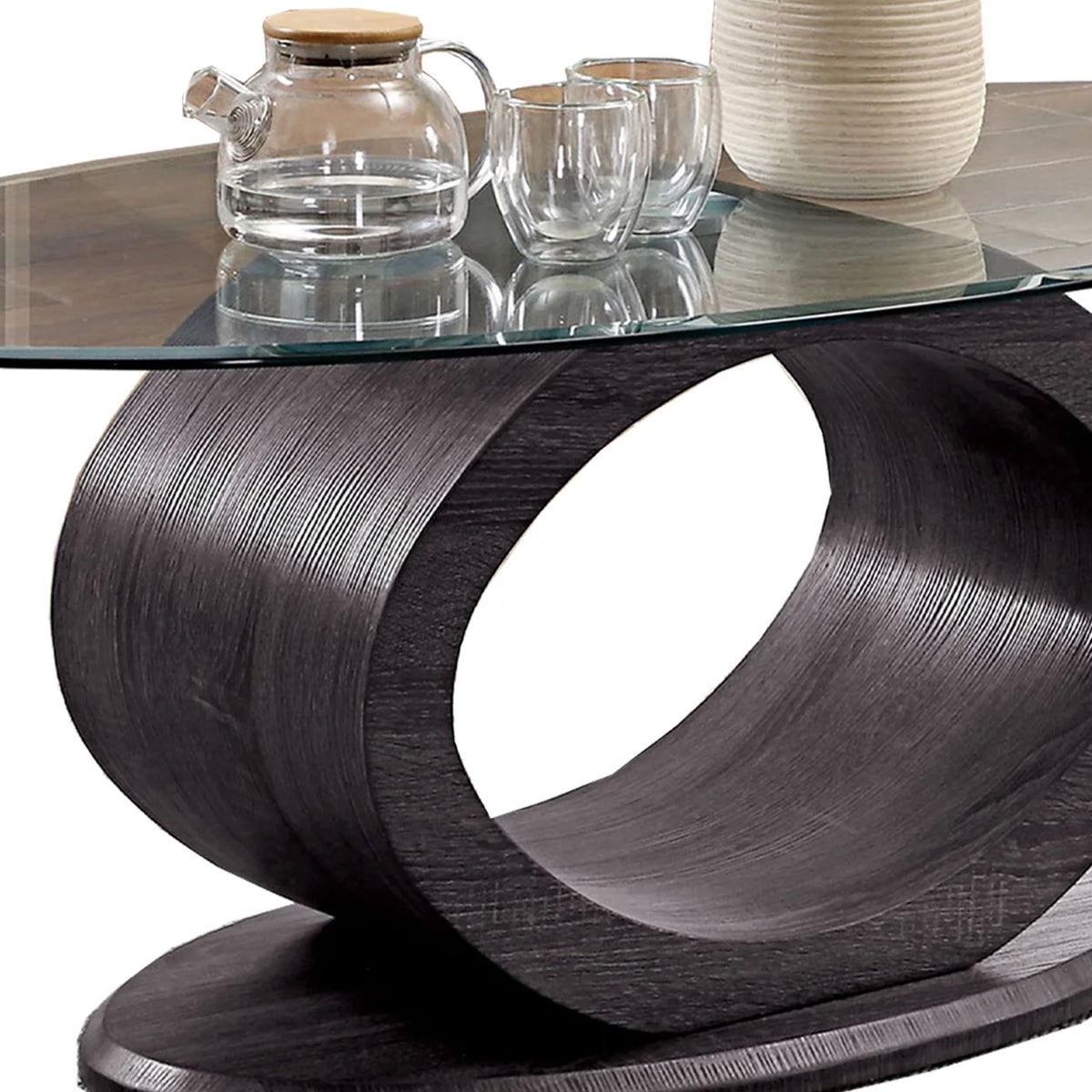 Tempered Glass Top Coffee Table with Wooden Base F770739
