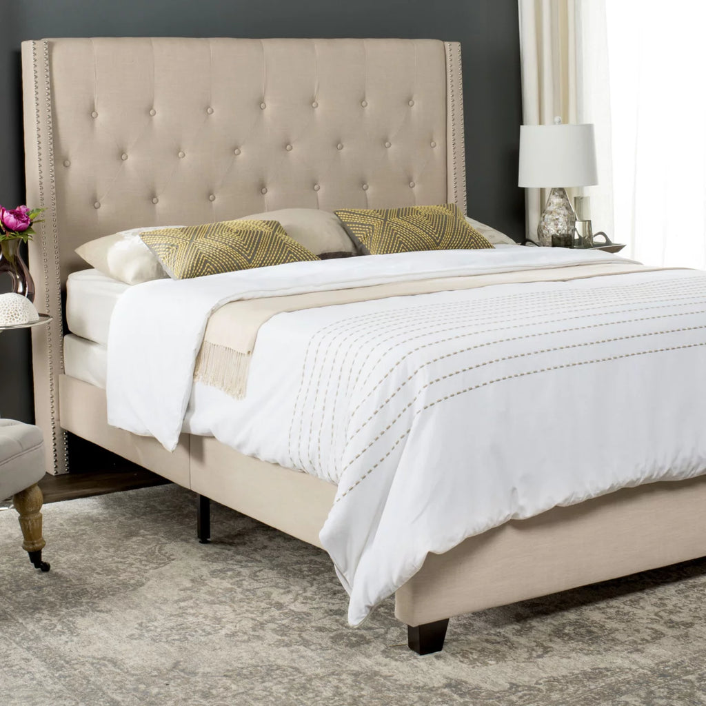 Twin Light Beige Tufted Upholstered Bed Frame D297