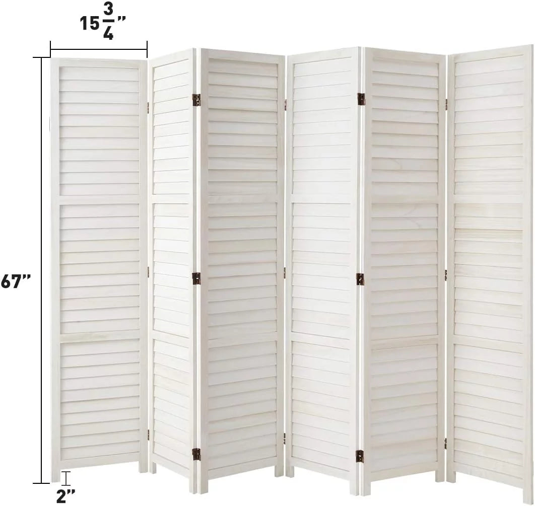 6 Panel White Wood Folding Room Divider S4626