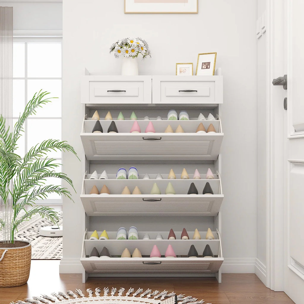 White Narrow 3 Door 2 Drawer Shoe Storage Cabinet H33522