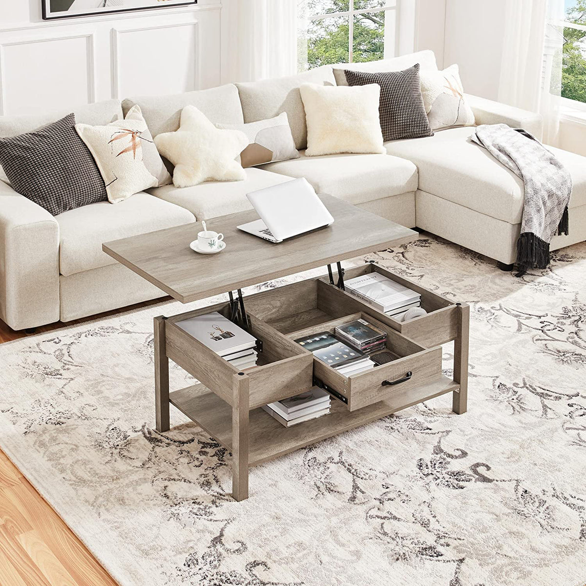 43in Lift Top Coffee Table with Storage Drawer J300940