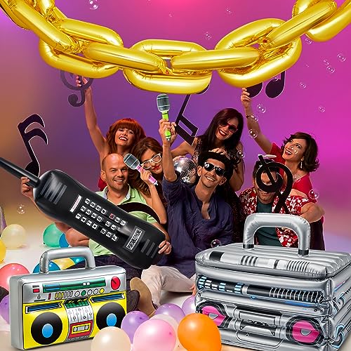 29 Pcs 80s 90s Party Decorations Inflatable Boom Box Beverage Cooler Gold Foil Chain Balloons O920078