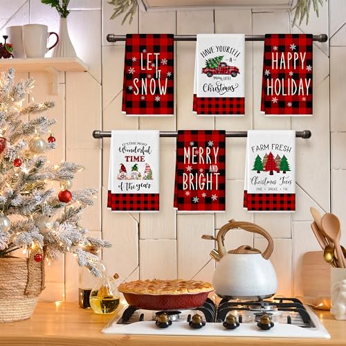 Christmas Kitchen Towels 18 x 27 Inch Buffalo Plaid Set of 6 E91678