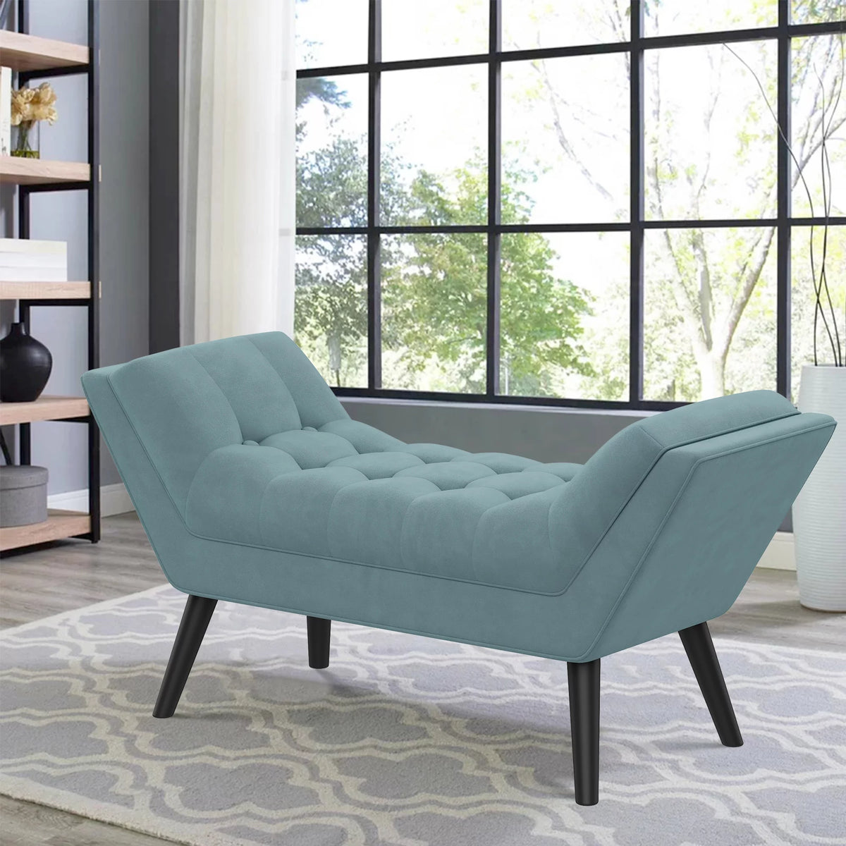 Blue Upholstered Tufted Ottoman Bench C478345