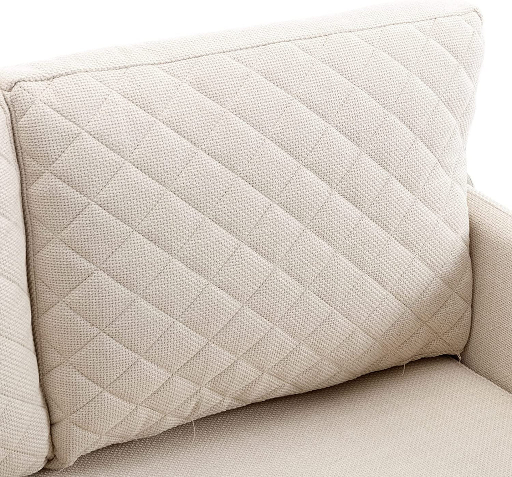 Mini Pull Out Couch Bed Twin Sleeper Sofa with Side Pocket Beige Linen U1984