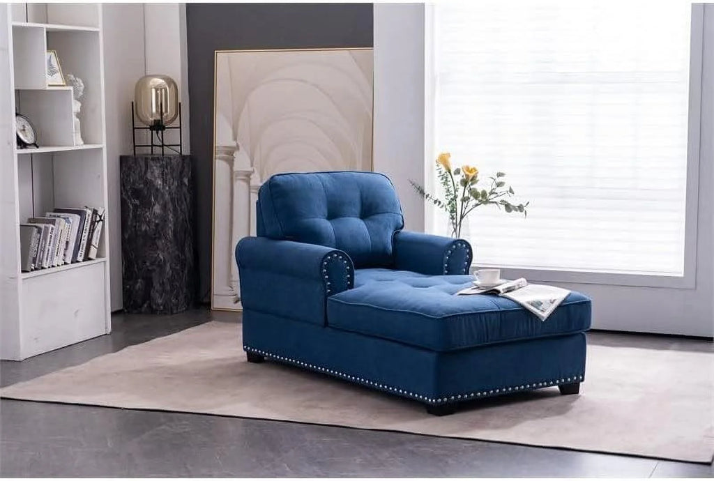 Blue Linen Fabric Indoor Chaise Lounge P1048