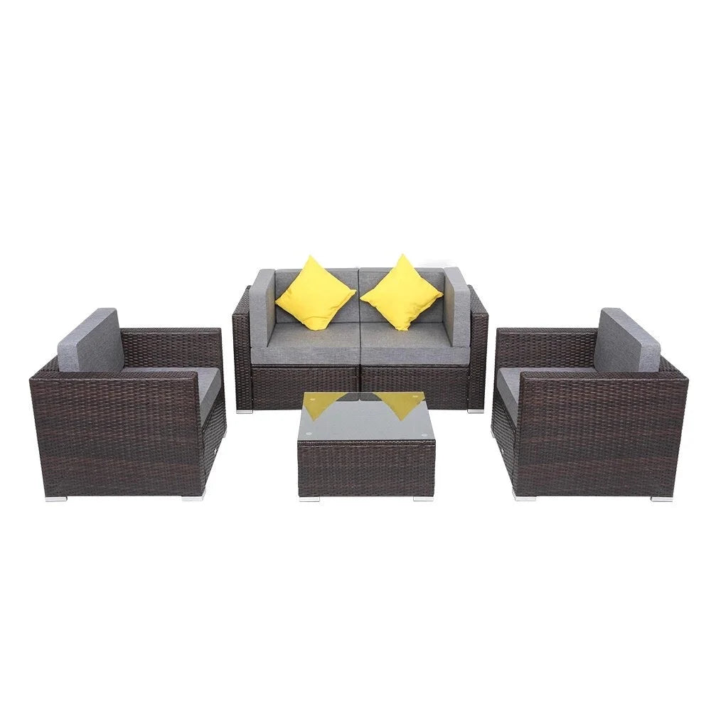 5 Pieces PE Wicker Rattan Corner Sofa Set M365065