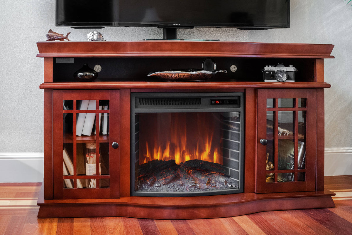 60" x 33" Warm Cherry Finish Fireplace TV Stand J288