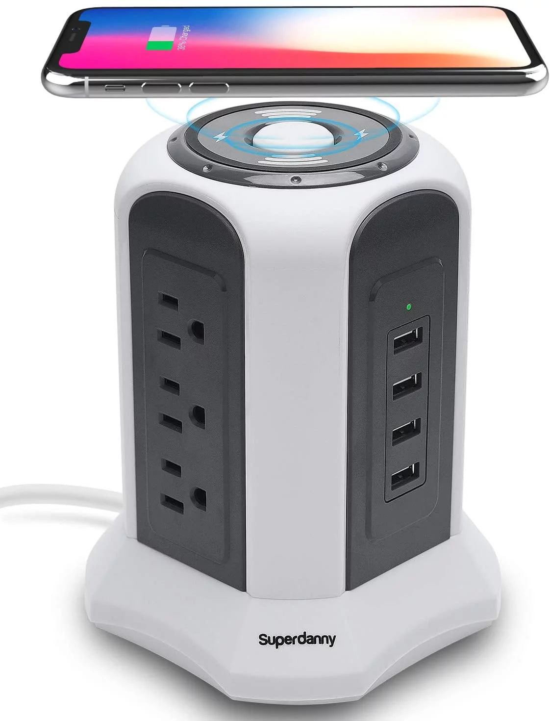 10ft Power Strip Tower Wireless Charger Surge Protector USB Charging Station G3510