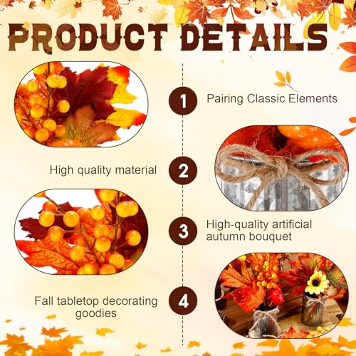 6 Pack Fall Faux Potted Plants Artificial Maple Leaf Picks in Metal Pots W171673