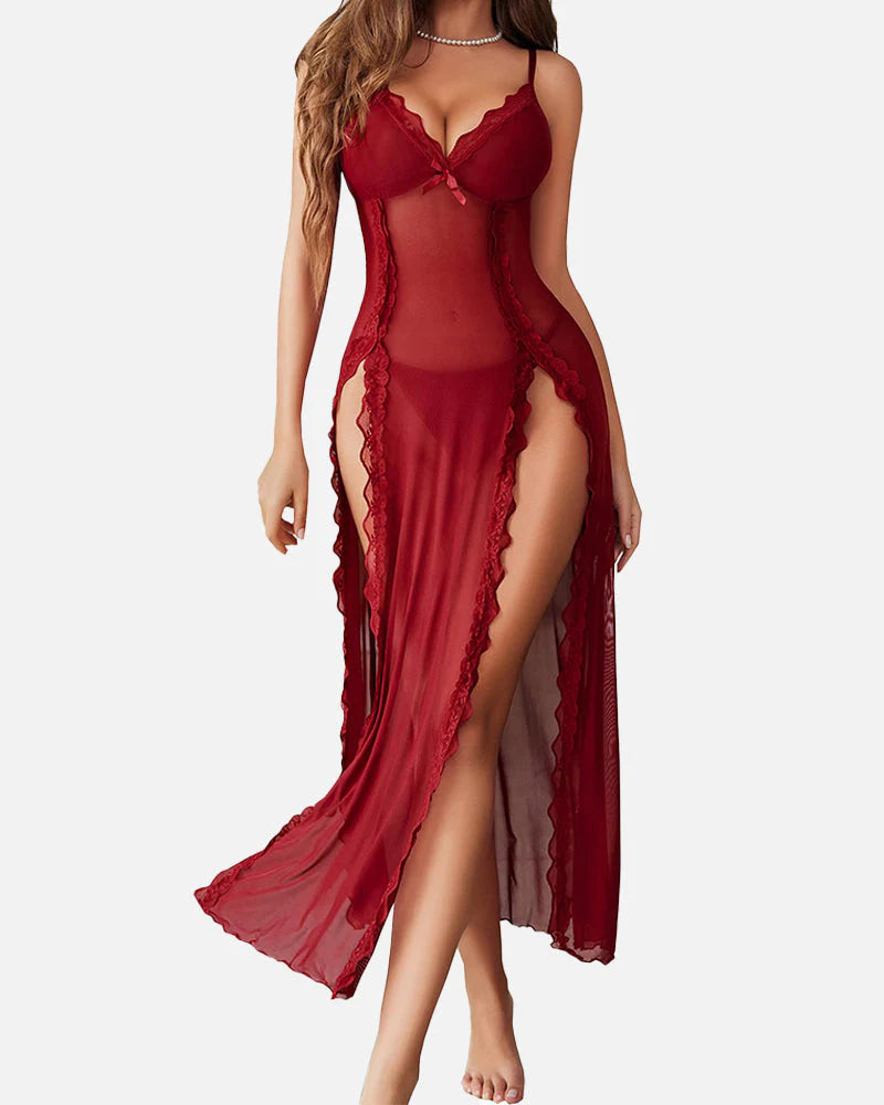 Mesh V Neck Side Split Nightdress G8169