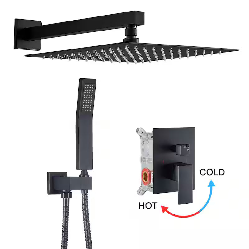 Black 12 in. Shower Faucet Head with Handheld U89635
