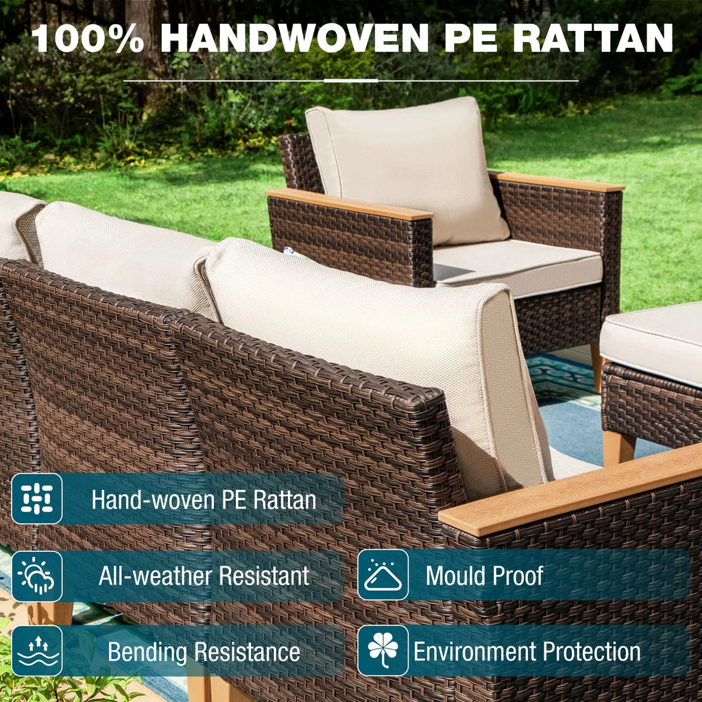 7 Piece Beige Wicker Patio Conversation Set Q5708