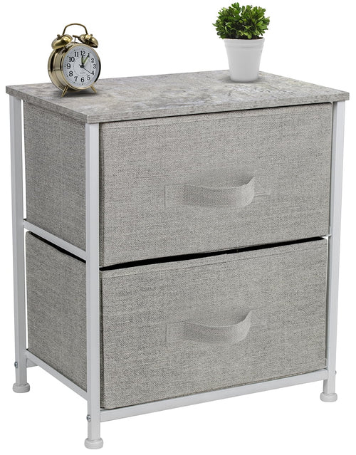 2 Drawer Nightstand with Steel Frame, Wood Top, Fabric Bins Y667