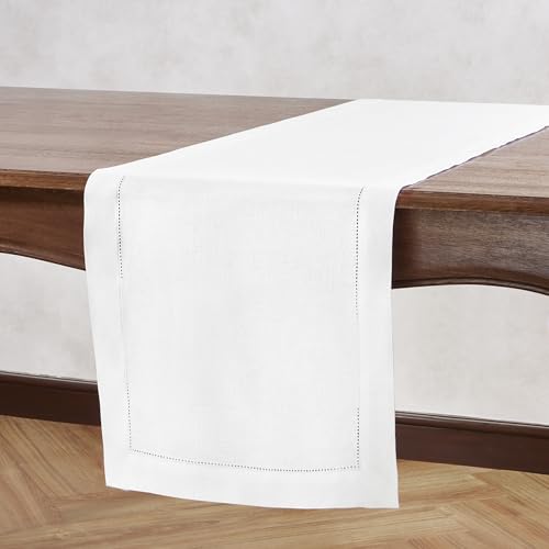 White Cotton Linen Table Runner with Embroidery V651